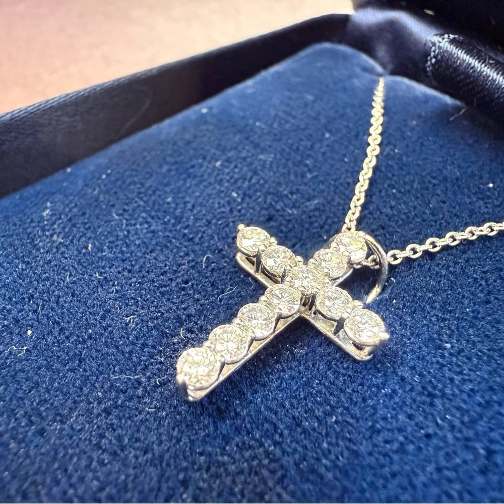 Tiffany & Co. Platinum & Diamond Cross Pendant Necklace